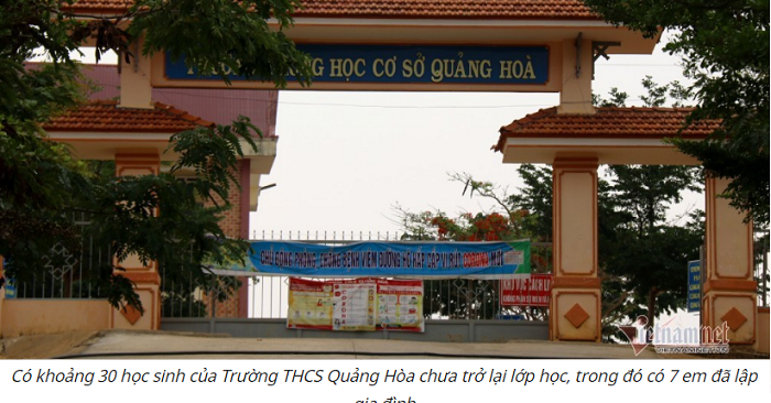 Có khoảng 30 học sinh của Trường THCS Quảng Hòa chưa trở lại lớp học, trong đó có 7 em đã lập gia đình