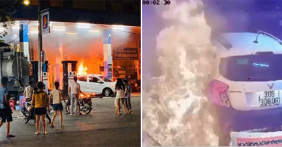 Video: Tài xế lùi trúng cột bơm xăng, ôtô bốc cháy dữ dội