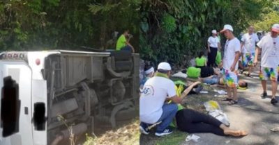 Xe chở đoàn đi họp lớp bị lật, ít nhất 17 người thương vong