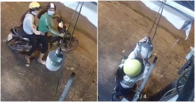 Hai người phụ nữ trộm bóng đèn trên vỉa hè bị camera an ninh ghi lại