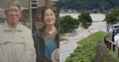 Ông lão Nhật Bản buộc dây thừng vào tay vợ, còn bản thân bị lũ cuốn đi