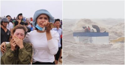 Trực thăng cứu 8 thuyền viên và 1 ngư dân đang bám víu vào ống khói trên con tàu sắp chìm