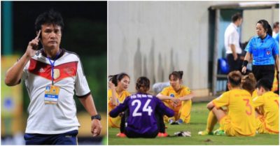 Phản đối trọng tài thổi 11m, cả đội bóng nữ Phong Phú Hà Nam rủ nhau ra bên ngoài sân ngồi