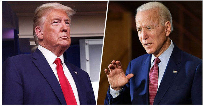 Tổng thống Donald Trump và ứng viên Tổng thống Joe Biden (ảnh chụp màn hình Sunday Guardian). Ông Biden hôm 22/10/2020 đưa ra tuyên bố mạnh mẽ về Biển Đông để chứng tỏ mình cứng rắn với Trung Quốc.