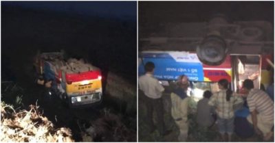 Tông phải trâu, xe buýt lật nhào xuống ruộng bên đường