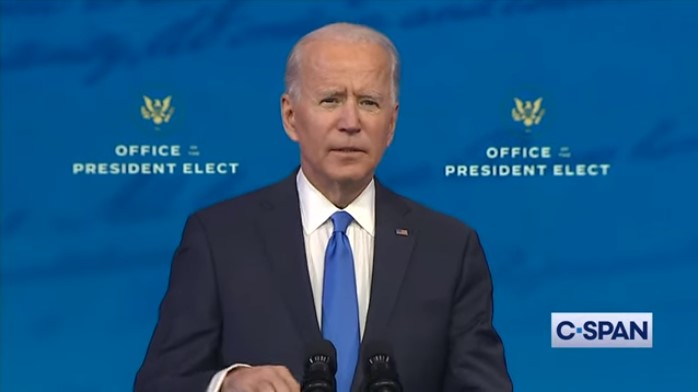 Joe Biden phát biểu trực tiếp trên Youtube tối 14/12. Ảnh chụp màn hình.