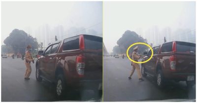 Clip: Không nghe theo hiệu lệnh, lái xe bán tải bị CSGT thẳng tay vụt vỡ gương