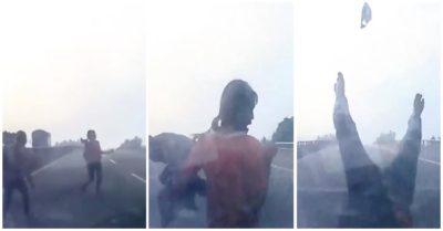 Video: Mải chạy theo xe khách trên cao tốc, người phụ nữ bị ôtô hất tung lên không trung