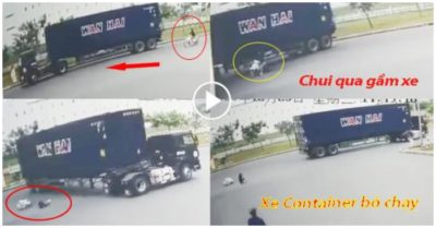 Lao vào xe container quay đầu ẩu, người phụ nữ may mắn thoát nạn