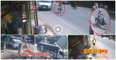 Video: Cứu mạng người đàn ông sang đường ẩu, tài xế xe tải chấp nhận lao vào nhà dân