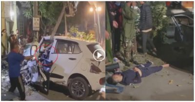 Clip: Người dân phá cửa ôtô cứu tài xế say rượu trong cabin bẹp rúm