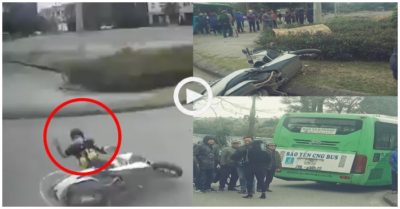Video khoảnh khắc xe buýt chuyển hướng ẩu, hất nam thanh niên lên lề đường