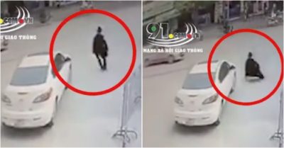 Video người đàn ông bước liêu xiêu rồi ngã xuống kỳ lạ vào bánh ôtô