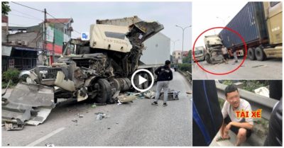 Video khoảnh khắc container tông đuôi xe đồng nghiệp phanh gấp