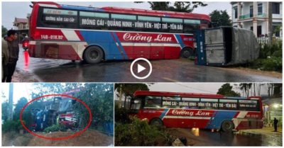 Clip hiện trường vụ xe tải lật ngang sau cú đối đầu với xe khách, hàng chục người hoảng loạn