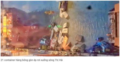 22 container hàng vừa cập cảng rơi xuống nước, trôi dạt trên sông Cái Mép