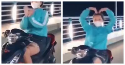 Clip: Cô gái chạy xe máy không đội mũ bảo hiểm, thả 2 tay… múa quạt