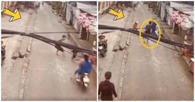 Video cú xoay người ‘đẹp xuất sắc’ của chàng trai cứu em bé khỏi bị xe tông