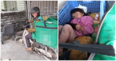 Chú shipper cười tươi khi bị khách phát hiện chở theo con gái đặt trong túi giao hàng