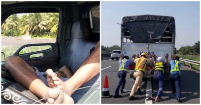 Tài xế nằm ngủ trong xe tải giữa cao tốc, khiến người dân gọi CSGT đến hỗ trợ