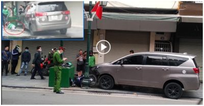 Video hiện trường xe Innova mất lái, tông gục tài xế Grabike đang đứng chờ khách