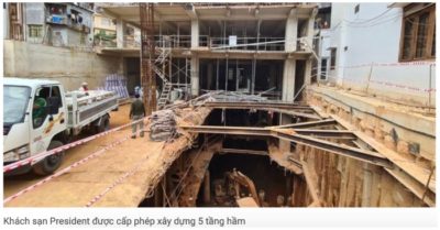 Video công trình khách sạn xây 5 tầng hầm, làm sụt lún nhiều nhà dân trong những ngày cận Tết