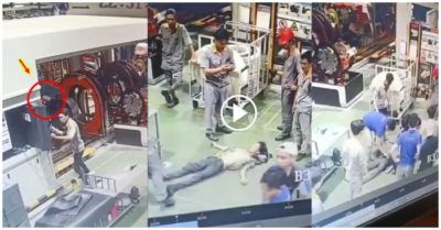 Video khoảnh khắc nam công nhân bị cuốn vào máy công nghiệp trong khi đang làm việc