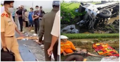 Video xe khách chở 13 người đi lễ chùa bị xe tải đâm bay xuống ruộng, 8 người thương vong