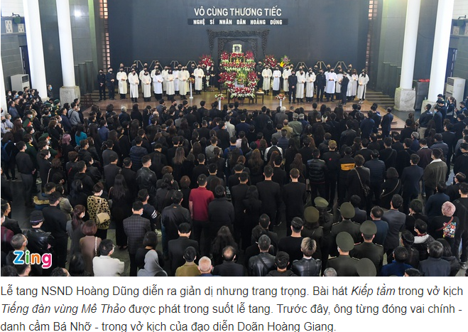 Lời tường thuật trên báo Zing đã khái quát lễ tang của NSND Hoàng Dũng: Giản dị nhưng trang trọng! Ảnh chụp màn hình.