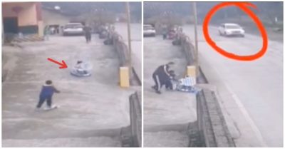 Video: Bé trai lao tới cứu em ngồi xe tập đi bị trôi dốc ra đường lớn