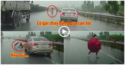 Video băng qua cao tốc Hà Nội – Bắc Giang, nữ công nhân bị ôtô 4 chỗ tông văng
