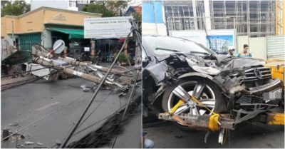 Tài xế người nước ngoài lái ôtô húc đổ 5 cột điện ở Thảo Điền