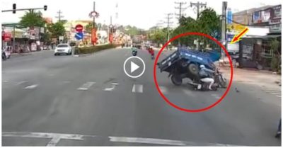 Video nữ Ninja vượt đèn đỏ húc đổ xe ba gác