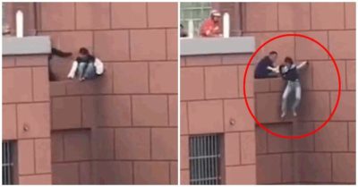 Video: Người đàn ông phản xạ cực nhanh, cứu mạng cô gái nhảy lầu