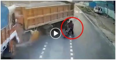 Video xe máy sang đường ẩu, khiến hai xe tải đấu đầu kinh hoàng