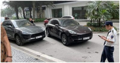 Công an tạm giữ 2 xe Porsche Macan cùng biển số ở sảnh chung cư Times City