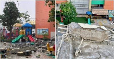 Khối bê tông lớn bất ngờ đổ sập xuống trường mầm non ở Sài Gòn