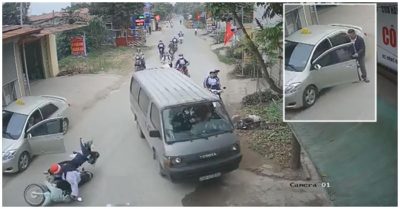 Video tài xế taxi mở cửa gây tai nạn và cú đánh lái kịp thời của lái xe 16 chỗ cứu mạng 2 học sinh