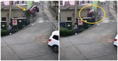 Video khoảnh khắc leo lên dốc bất thành, nữ tài xế khiến ôtô cắm đầu xuống đất