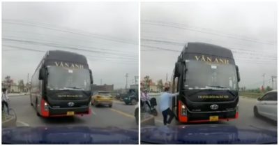 Clip: Xe khách cố tình đi ngược chiều, bắt xe khác nhường đường trên QL1