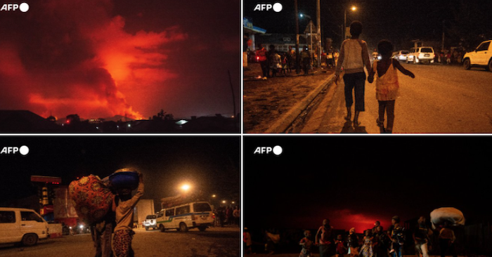 Núi lửa phun trào ở Congo hôm 22/5/2021 (ảnh chụp màn hình Twitter).
