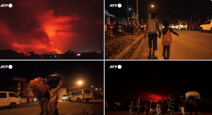 Núi lửa phun trào ở Congo hôm 22/5/2021 (ảnh chụp màn hình Twitter).