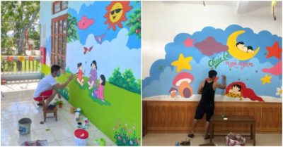 Cách ly tại trường mầm non thầy giáo Mỹ Thuật “biến” tường thành bích hoạ