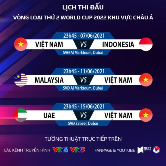 Lịch thi đấu bóng đá Việt Nam - bảng G vòng loại World Cup 2022