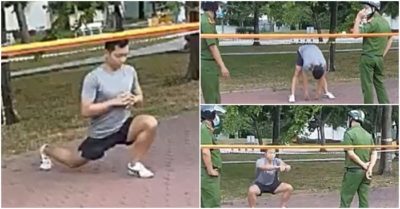 Bị nhắc nhở nam thanh niên vẫn vô tư tập thể dục ngoài công viên