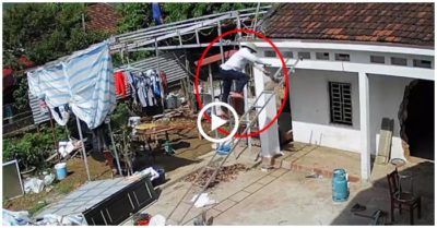 Video: Trèo lên mái nhà bị trượt thang ngã, người đàn ông đau đến nỗi không đứng dậy nổi