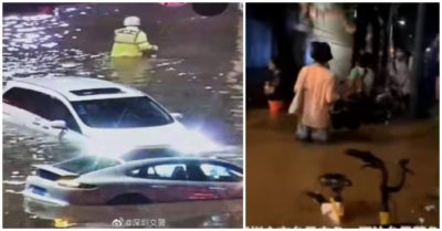 Video: Bão Lupit tránh Đài Loan đổ bộ Trung Quốc, đường biến thành sông, dân bất lực bỏ xe chạy thoát thân
