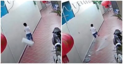 Clip: Khoảnh khắc cục bê tông rơi từ tầng cao xuống đất, bé trai thoát nạn trong tích tắc