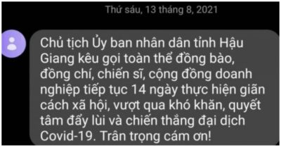 Tin nhắn ‘Hậu Giang tiếp tục giãn cách’ của Vinaphone gửi đến hơn 73.000 thuê bao là không chính xác