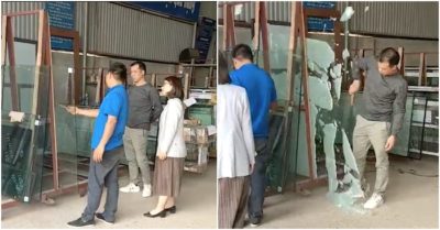 Video chủ cửa hàng vừa tự hào giới thiệu sản phẩm, khách cầm búa gõ vỡ kính cường lực khi kiểm tra